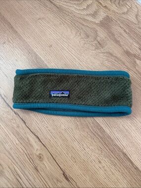 Patagonia Olive Fleece Headband with Teal Trim